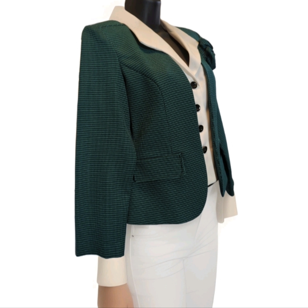 VTG Blazer Jacket Perceptions by Irene B. Womens Size 4P Black/Green/White EUC